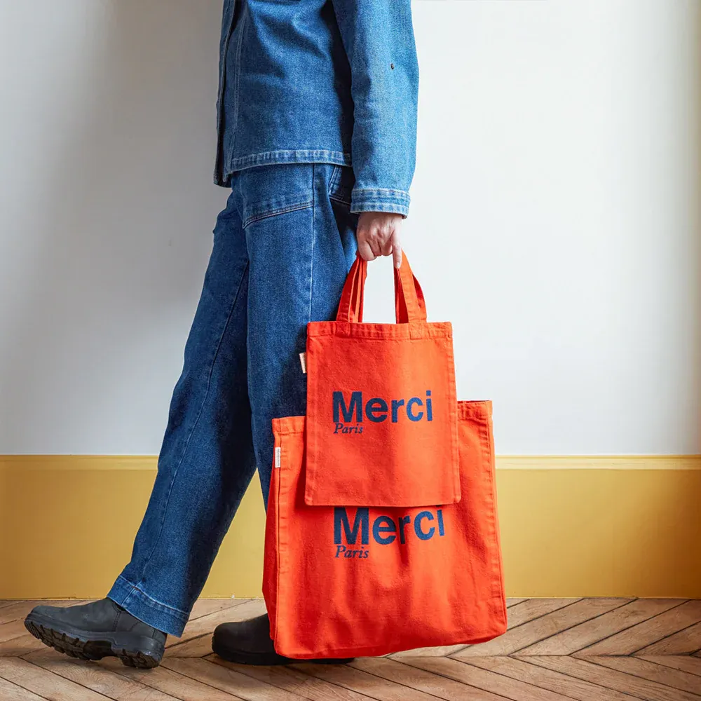 Merci - Tote Bag en coton - Orange & Bleu Marine – Image 2